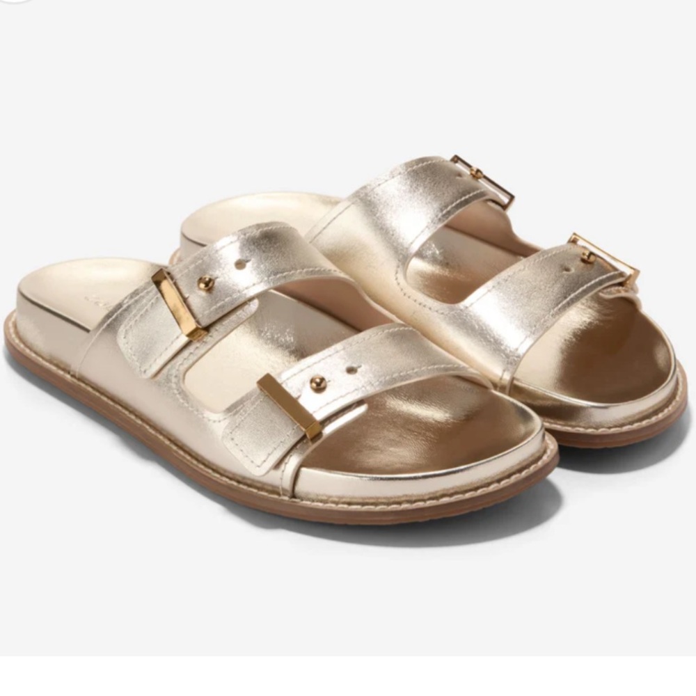 Cole Haan Marisol Footbed Sandals, Leather upper in Gold, women’s size 11 - Picture 2 of 7